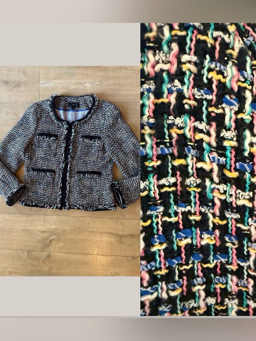 J. Crew Lady Metallic Tweed Jacket Blazer Black Rainbow Multi Fringe size 4